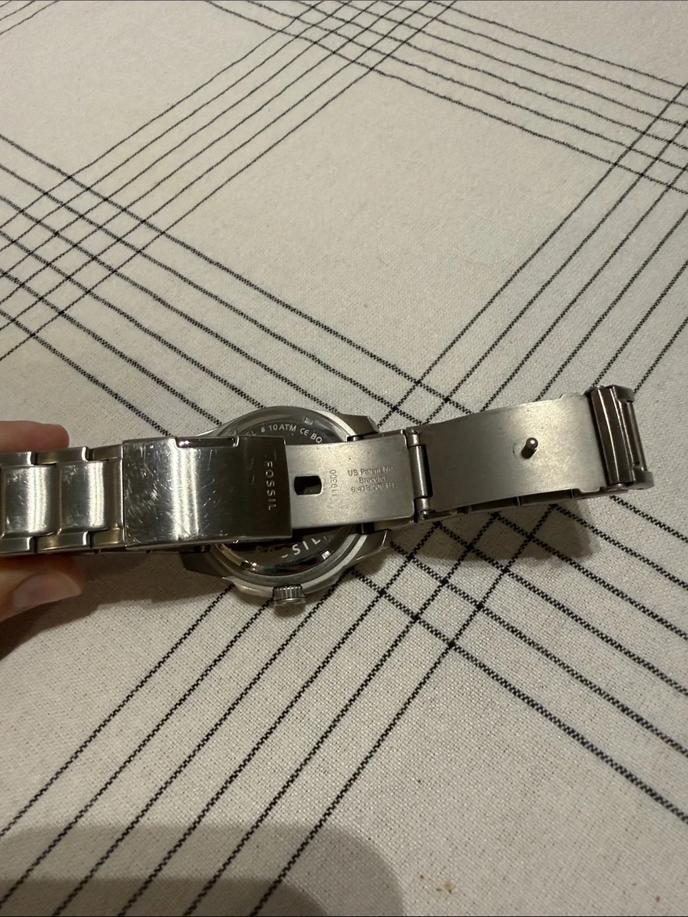 Fossil Silver Watch with White Dial and Blue Subdials